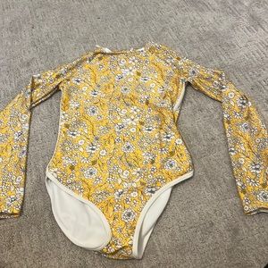 Yellow flower, one piece, longsleeve, zip up kids swimsuit, never worn